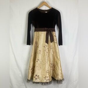 🎄FLASH XMAS SALE!🎁 Rare Editions Girls 10 Brown Velvet Beige Sequin Dress